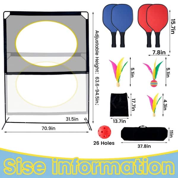 dimension image slide 0 of 2, Portable Pickleball with Net, Racket Game, Fun Games for Family