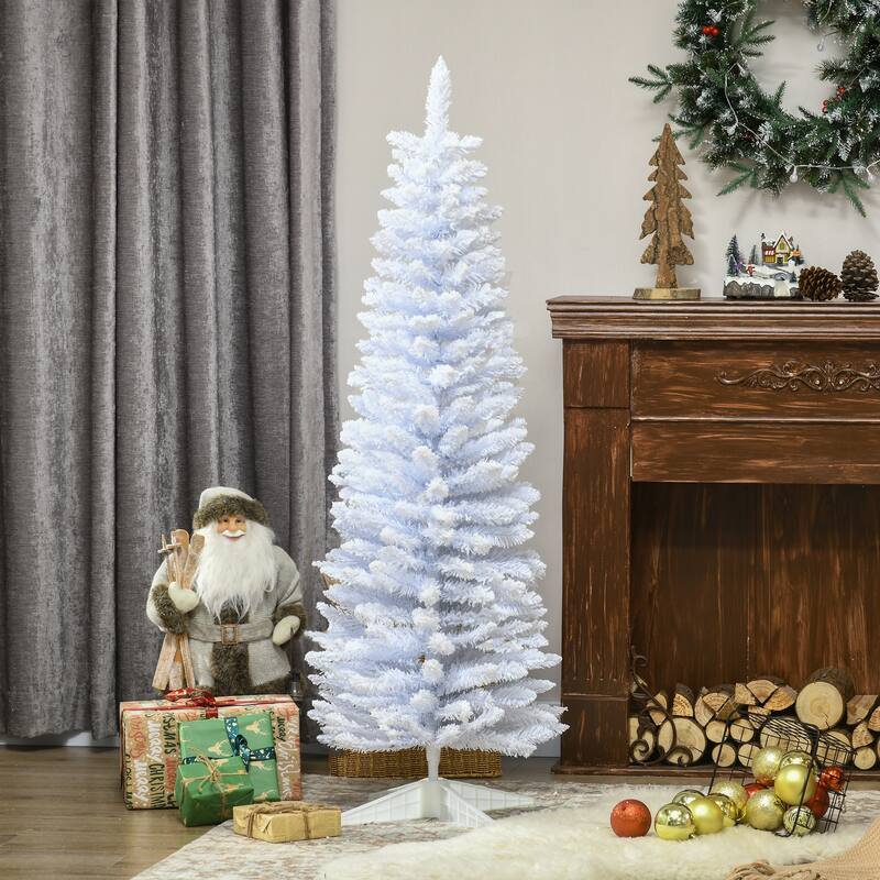 6.5 ft White Artificial Christmas Tree with Snow-Flocked Branches and 294 Tips for Indoor Use - 21.25" Dia x 59" H