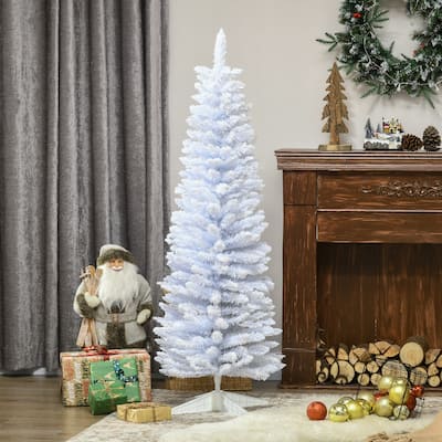 6.5 ft White Artificial Christmas Tree with Snow-Flocked Branches and 294 Tips for Indoor Use - 21.25" Dia x 59" H
