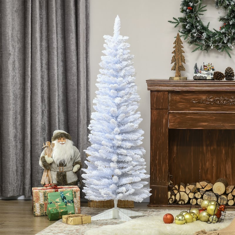 HOMCOM Flocked Artificial Pencil Tree - Realistic Branches, Plastic Base, White
