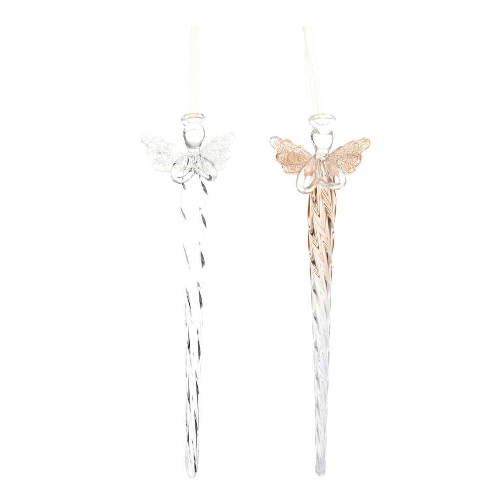 Transpac Glass Tall Angel Ornament Set of 2 Christmas Home Decorations - Multicolor