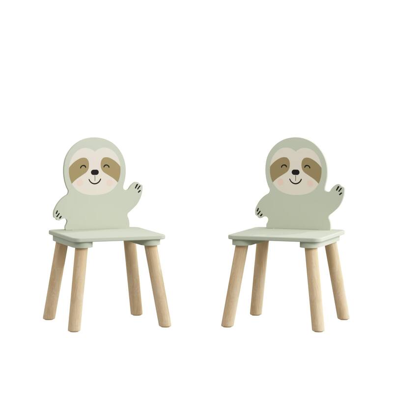 Kids Table and Chair Set with 2 Cute Sloth Chairs, Wooden Toddler Activity Table, Cute Animal Design Play & Study Set