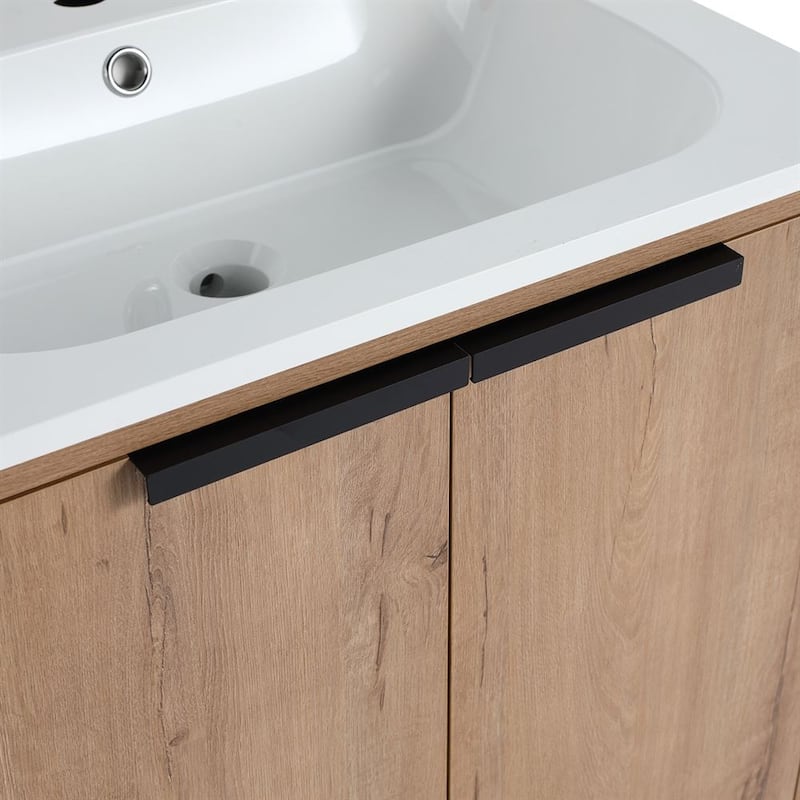 24" Single Vanity In Neutral Finish With Solid Surface Resin White Sink
