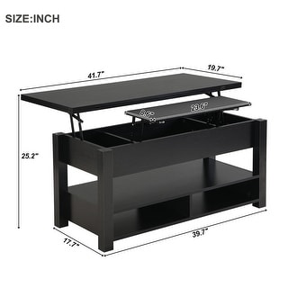 Black Lift Top Coffee Table Folded Tabletop Dining Table with Shelves ...