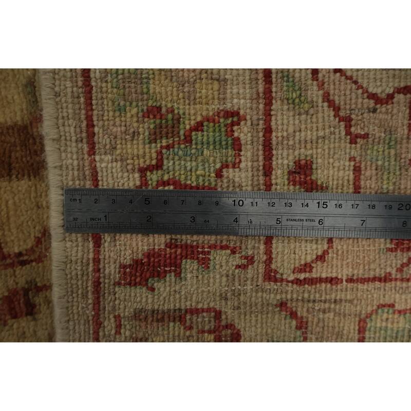 Hand Knotted Oriental 100% Wool Carpet Traditional Floral Beige & Ivories Peshawar Runner Rug - 12' 9'' X 2' 5''