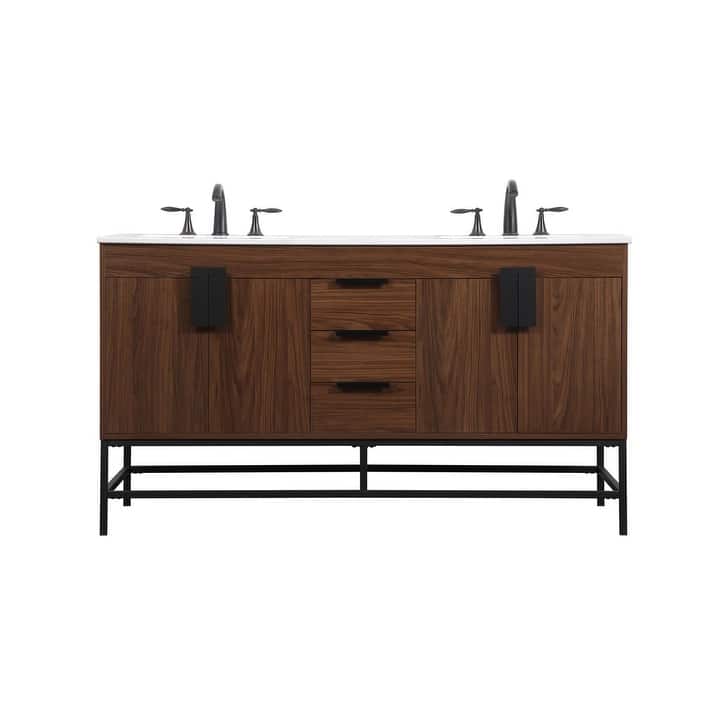 Elegant Lighting VF48860DM Eugene 60" Free Standing Double Basin - Walnut - Wood Finish