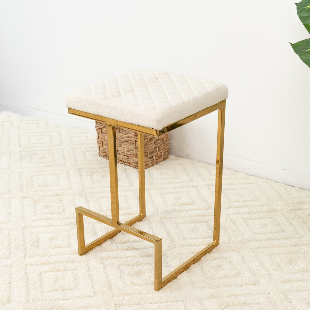 Felicia Mid Century Modern Luxury French Boucle Fabric Counter Stool in Beige