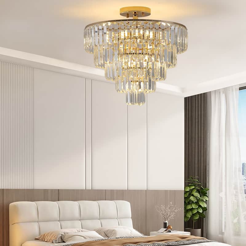 Crystal Chandeliers, 5-Tier Round Semi Flush Mount Chandelier Light Fixture,Large Contemporary Luxury Ceiling Lighting