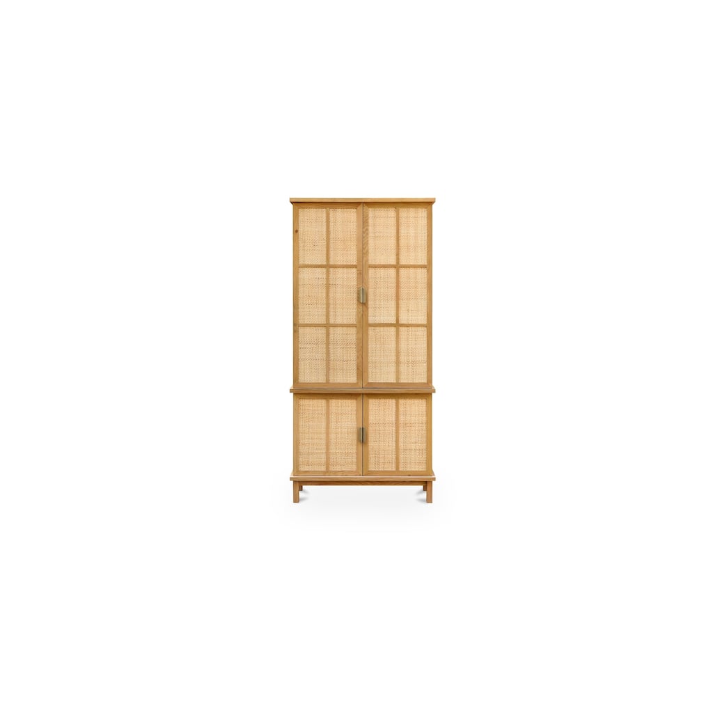 Vionelle Cabinet, Rectangular Solid Oak With Rattan, Adjustable Shelves, Natural Finish