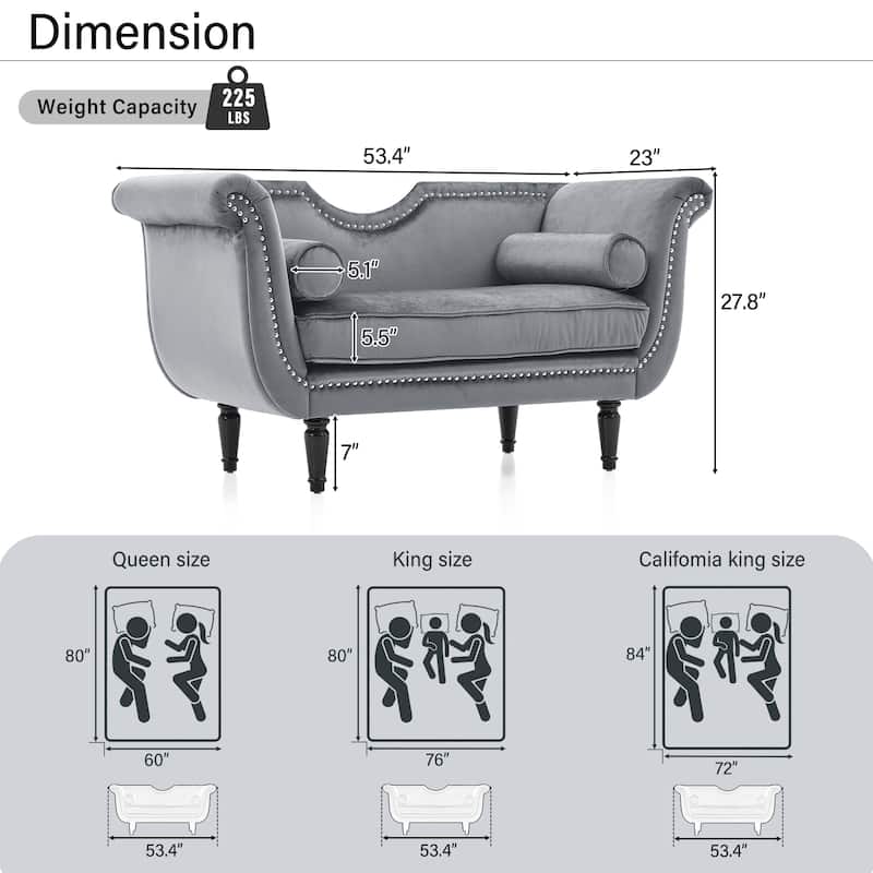 Christopher Knight Home - Velvet Bench with Nailhead Trim & Curved Arms