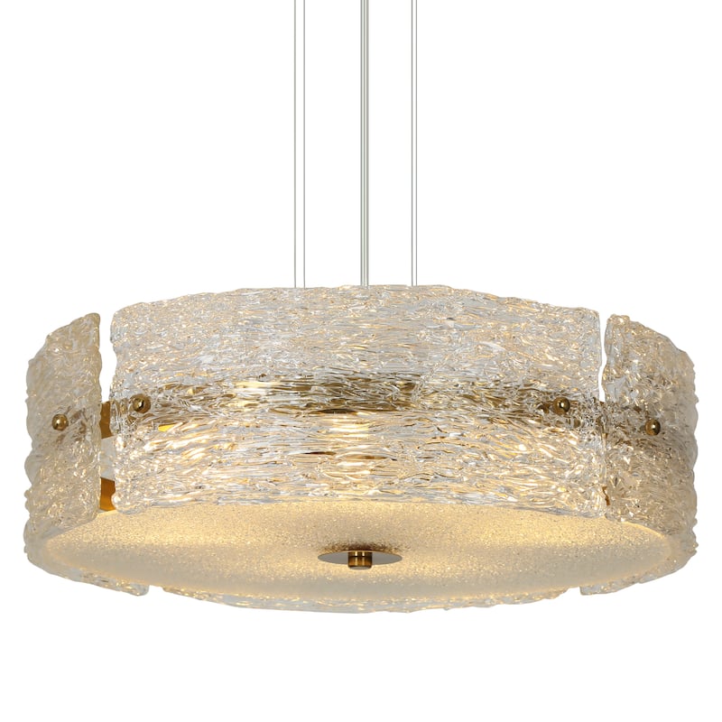 Uolla Modern Farmhouse 4-Light Drum Art Textured Glass Chandelier for Dining Room - D 18"* H 6"