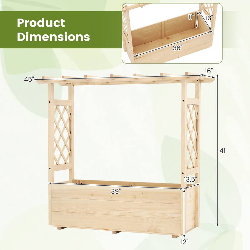 Gymax 2PCS Wooden Raised Garden Bed/ Lattice Trellises Hanging Roof