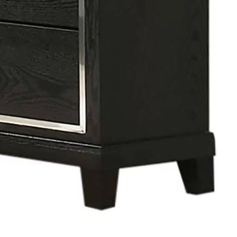 Lyla Wide Dresser, Silver Trim, 6 Drawer, Tapered Legs, Black Wood