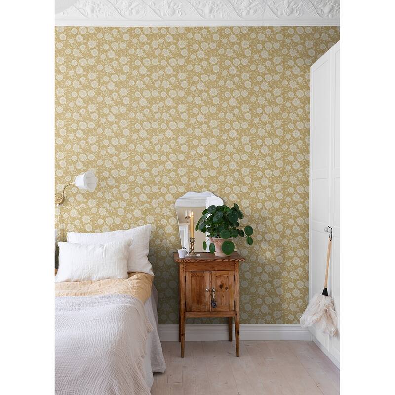 A-Street Prints Lizette Mustard Charming Floral Wallpaper