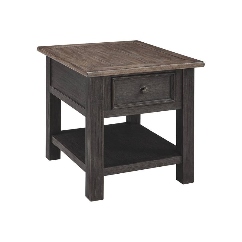 27 in. Brown and Black Rectangle Wood End Table with Storage Drawer for Convenience