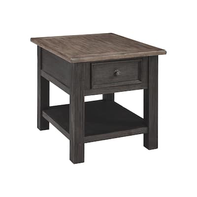 27 in. Brown and Black Rectangle Wood End Table with Storage Drawer for Convenience