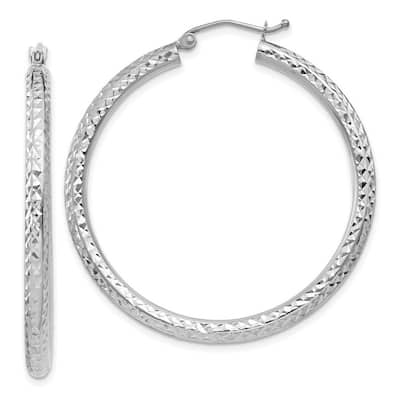 Curata 14k White Gold Diamond Cut 40x3mm Round Tube Hoop Earrings