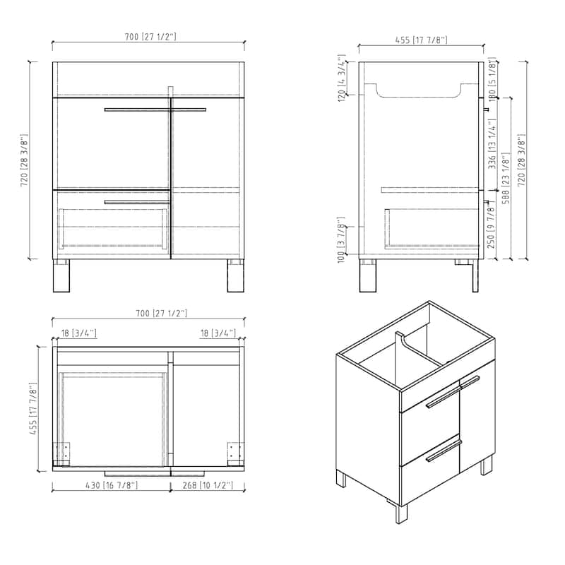 Freestanding Bathroom Vanity Set in Concrete Grey with Integrated Ceramic Sink