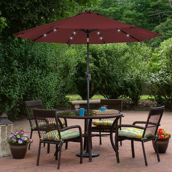 burgundy patio umbrella with lights Blissun 9 ft Solar Umbrella, 32 LED Lighted Umbrella, Table Market Umbrella, Outdoor for Garden, Deck, Backyard, Pool and Beach (Burgundy) : Patio, Lawn & Garden assisted crank opens and closes the umbrella while a push Costway 10ft Patio Solar Umbrella