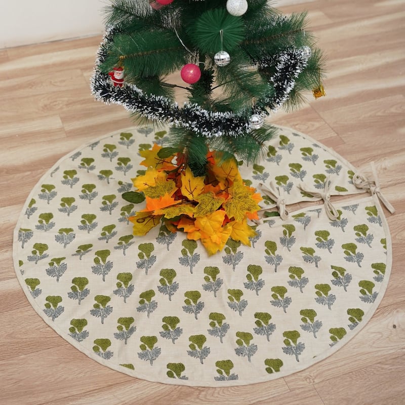 Fabdivine Block Print Linen Blend Home Decor Christmas Tree Skrit