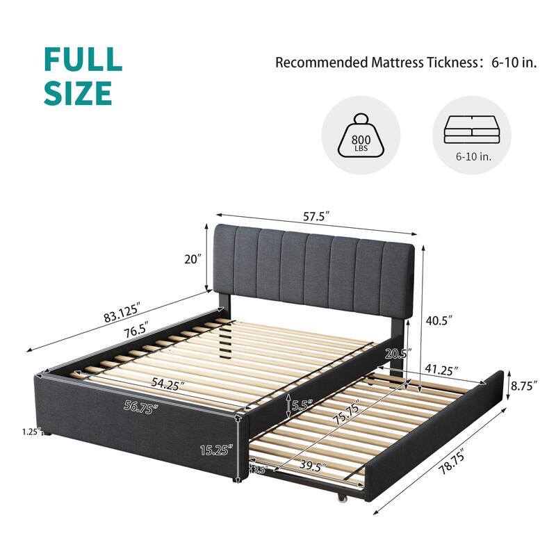 Full Size Platform Bed with Twin Trundle - LED Lighting, Charging Station And 800lb Capacity