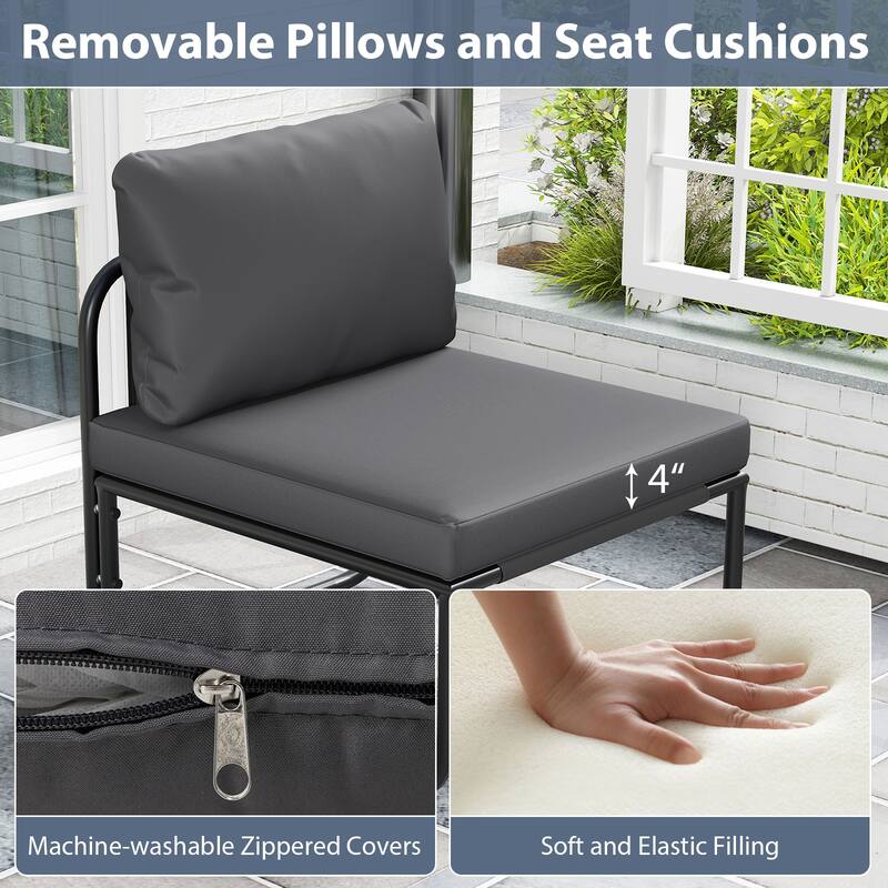 Gymax Patio Chairs Set of 4 w/ Removable Cushions Heavy Duty Metal