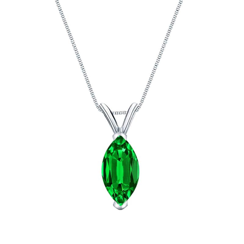 Auriya 14K Gold Lab Grown Gemstone Green Emerald Pendant Marquise 0.20 to 1.00 ct. tw. V-End Prong - 0.20ct. tgw. - White
