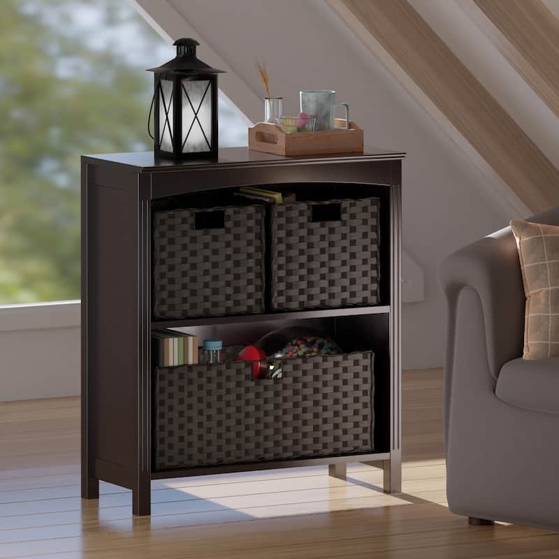 Terrace 4-Pc Storage Shelf with 3 Foldable Woven Baskets, Walnut and Chocolate - 25.98 x 11.81 x 30 inches