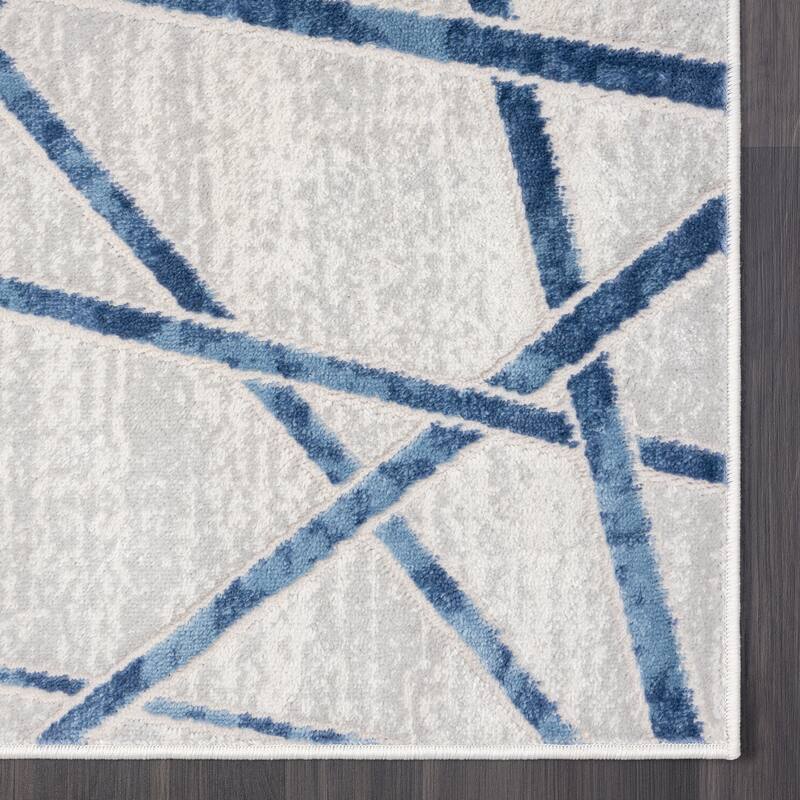 Abani Atlas Collection ATL130A Criss Cross Lines Blue Grey Area Rug