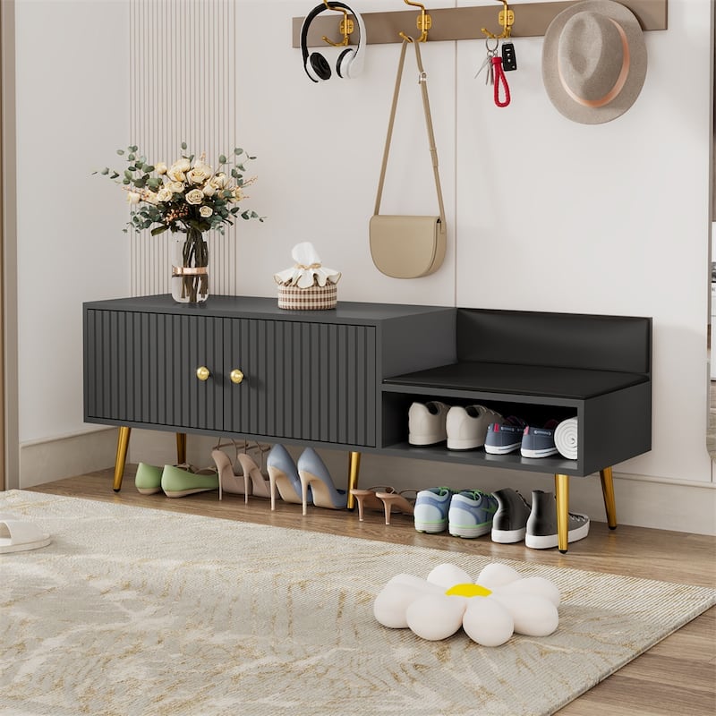Modern Shoe Storage Bench with Hidden Storage and Upholstered Cushions