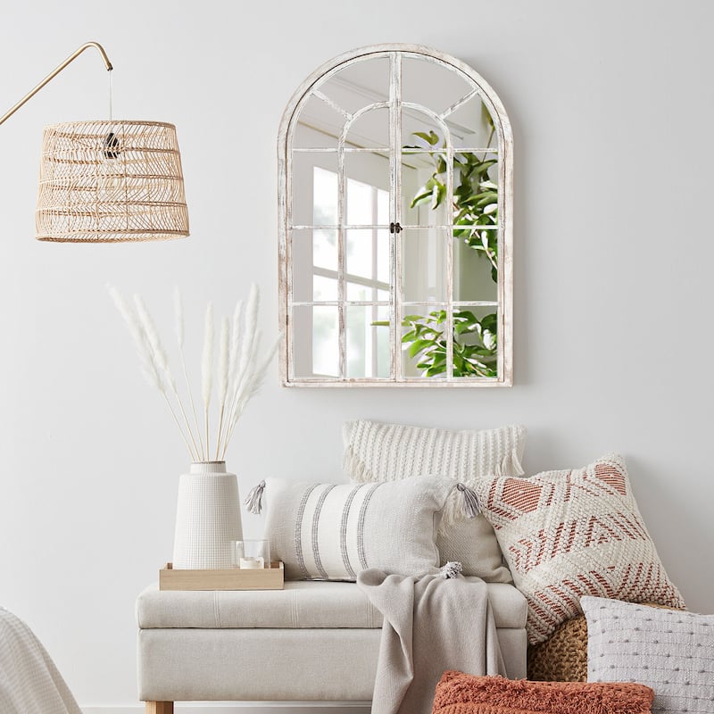 Rustic Wood Arched Window Wall Mirror - Distinctive Full Length Vanity Mirror