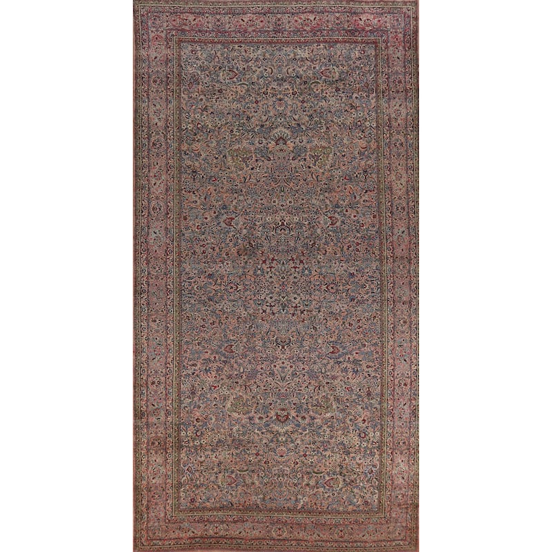 Vegetable Dye Kerman Persian Antique Large Hand-Knotted Wool Carpet - 8'8" x 17'6"