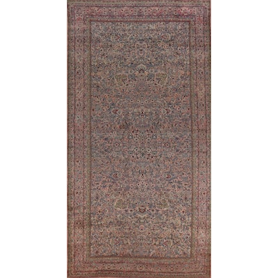 Vegetable Dye Kerman Persian Antique Large Hand-Knotted Wool Carpet - 8'8" x 17'6"