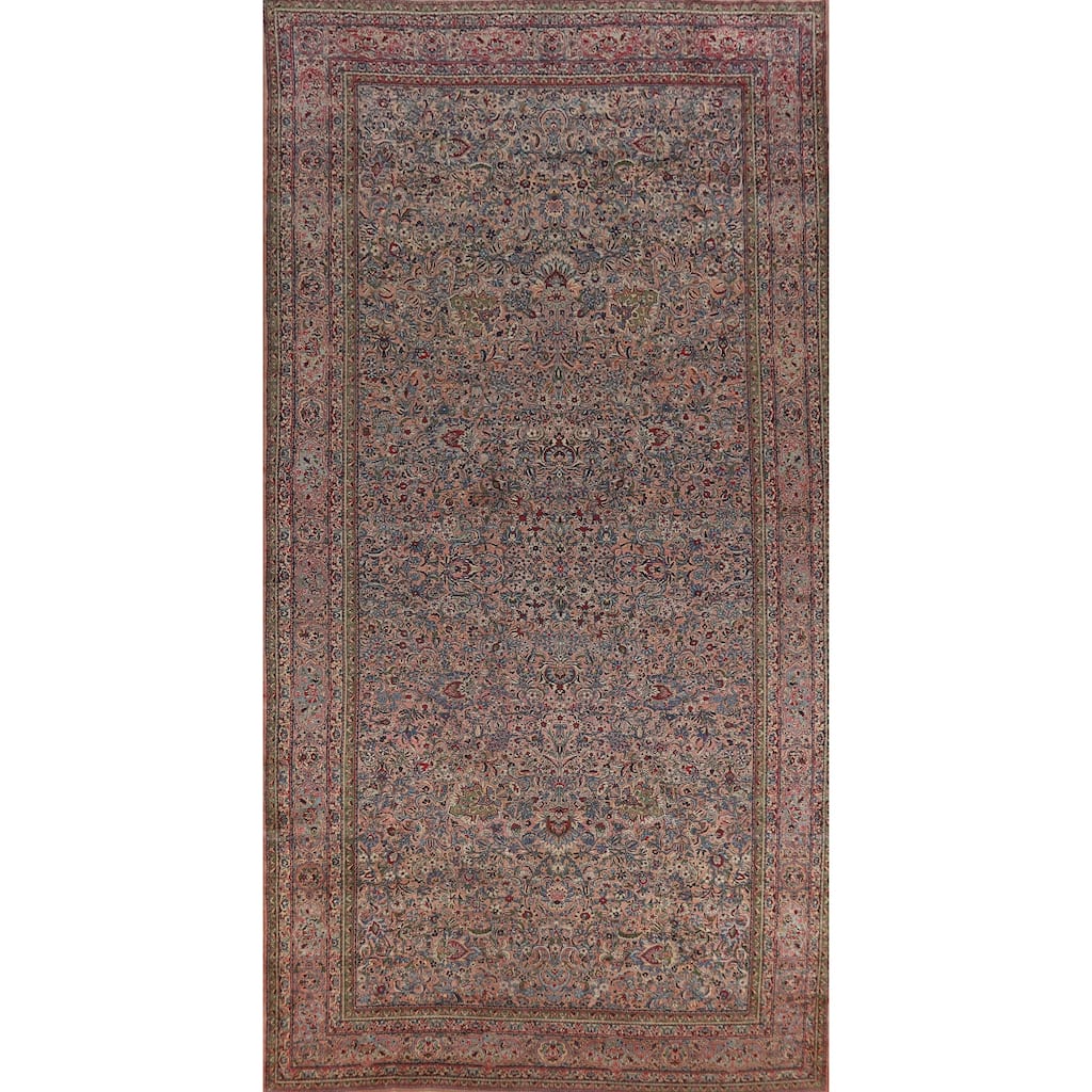 Vegetable Dye Kerman Persian Antique Large Hand-Knotted Wool Carpet - 8'8" x 17'6"