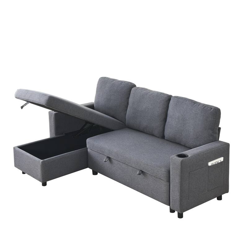 78.5" Linen Convertible Sofa Bed with Storage Ottoman