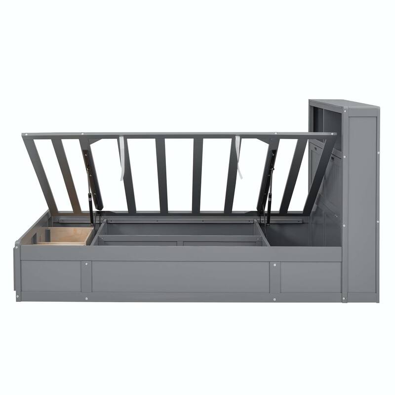 Hydraulic Platform Bed with Storage LED Headboard, Charging Station and 2 Drawers