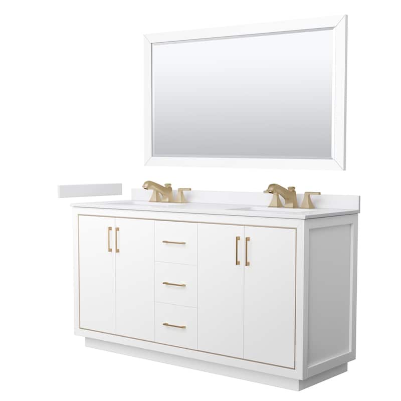 Wyndham Collection WCF1111-66D-VCA-US3M58 Icon 66" Free Standing - White / White Cultured Marble Top / Satin Bronze