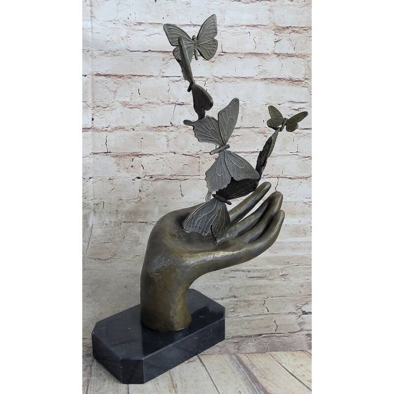 Butterflies In Hand Abstract Bronze Statue Sculpture Original Surreal Art 12 Inches X 11 Inches