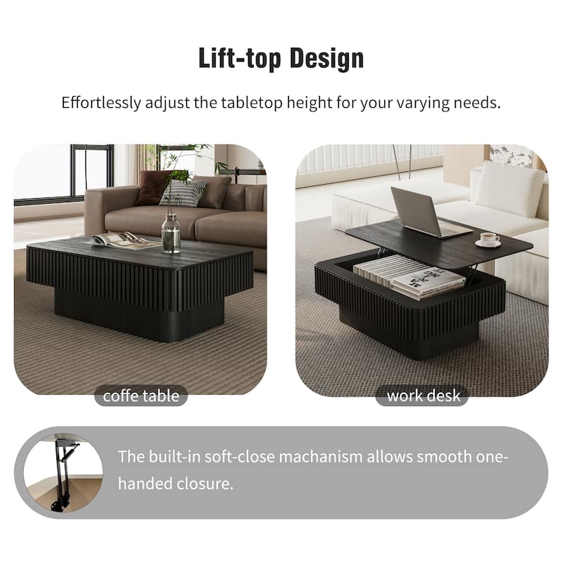 38.6" Modern Fluted Lift-Top Accent Coffee Table with Storage