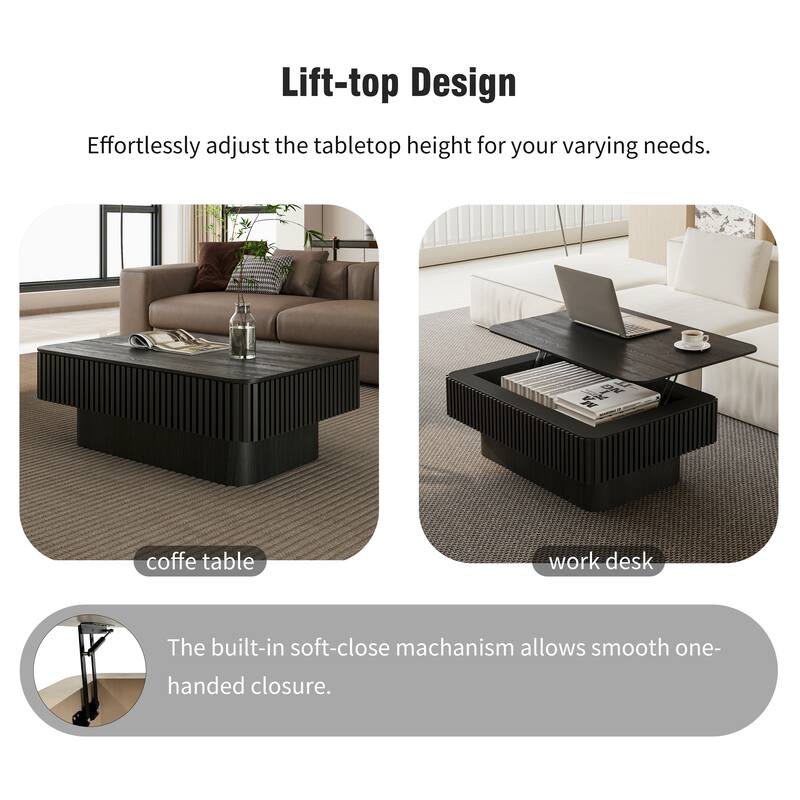 GDF Studio - Marcellis 38.6 Inch Fluted Lift-Top Coffee Table with Storage
