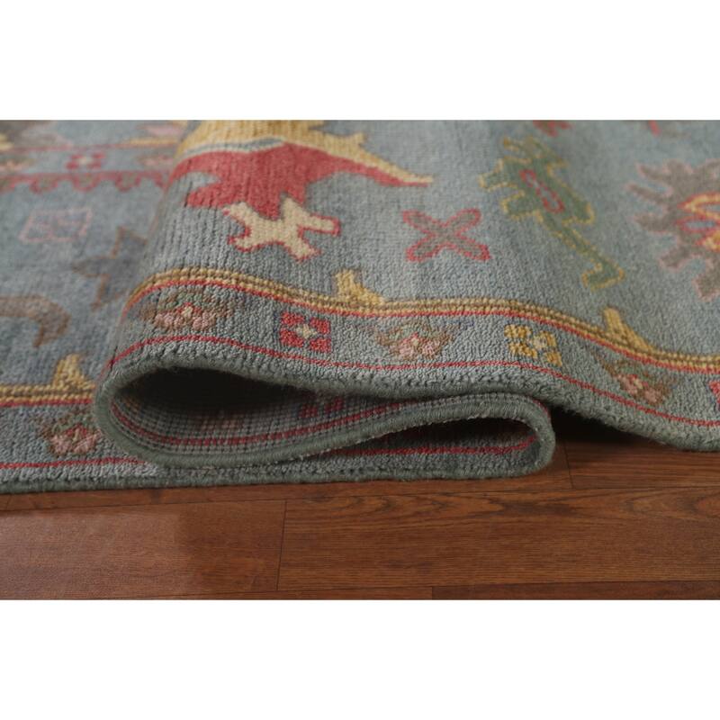 All-Over Floral Oushak Oriental Area Rug Hand-Knotted Wool Carpet - 9'1" x 12'0"