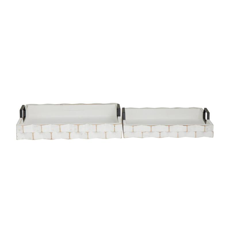 Versatile Wood Tray with Metal Handles (Set of 2) - Dark Brown or White
