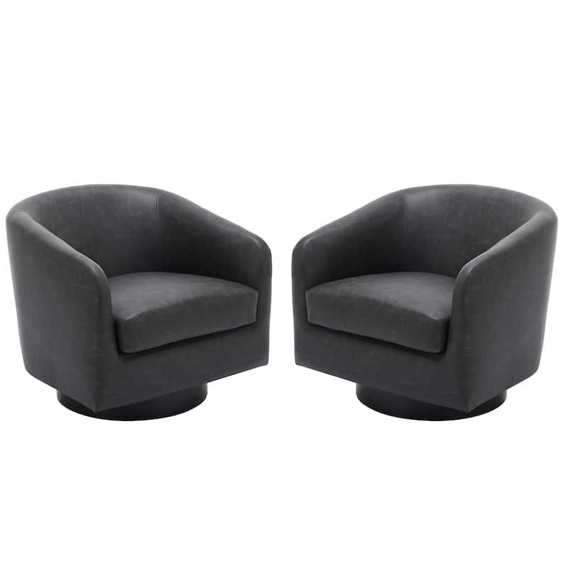 Faux Leather Wide Seat Swivel Barrel Chair
