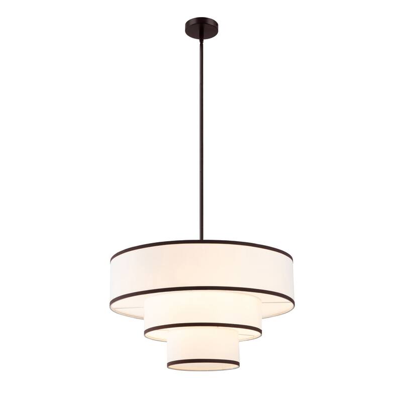 Modern Chandelier 24" 5-Light Bronze Tiered Drum Linen Shade