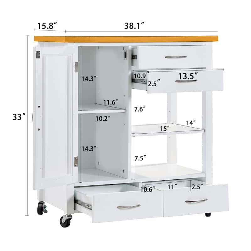 Rolling Kitchen Island Cart with Wood Top,Drawers and Towel Bar