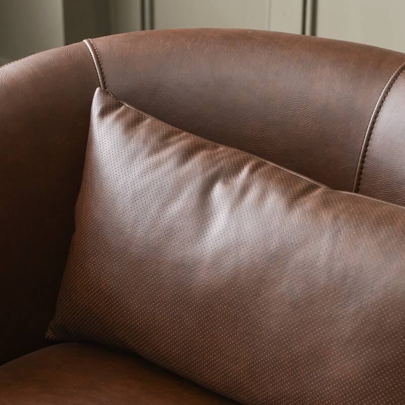 KINWELL 34" Wide Swivel Faux Leather Barrel Armchair Upholstered PU Leather Accent Chairs for Living Room Office Lounge