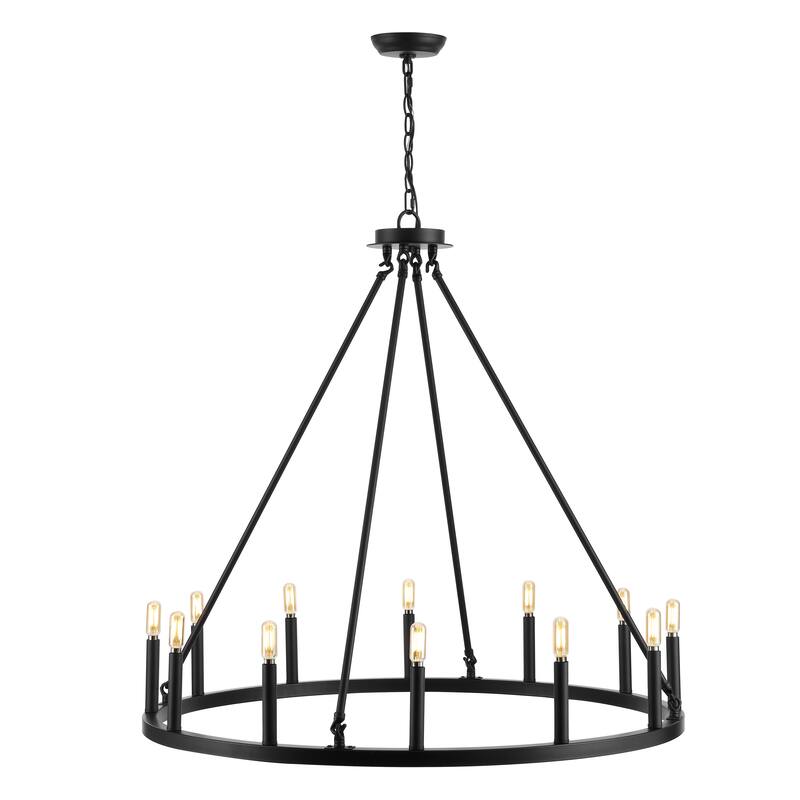 Gio Ring Iron Rustic Farmhouse LED Chandelier, by JONATHAN Y