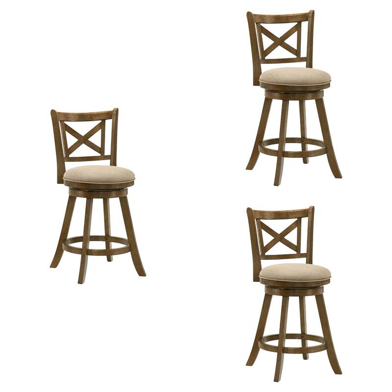 Kodi Modern Farmhouse Swivel Wood Counter Height Kitchen Bar Stool in Sepia Brown Finish with Fabric Upholstered Seat - Set of 3 - Light Scone - Counter Height