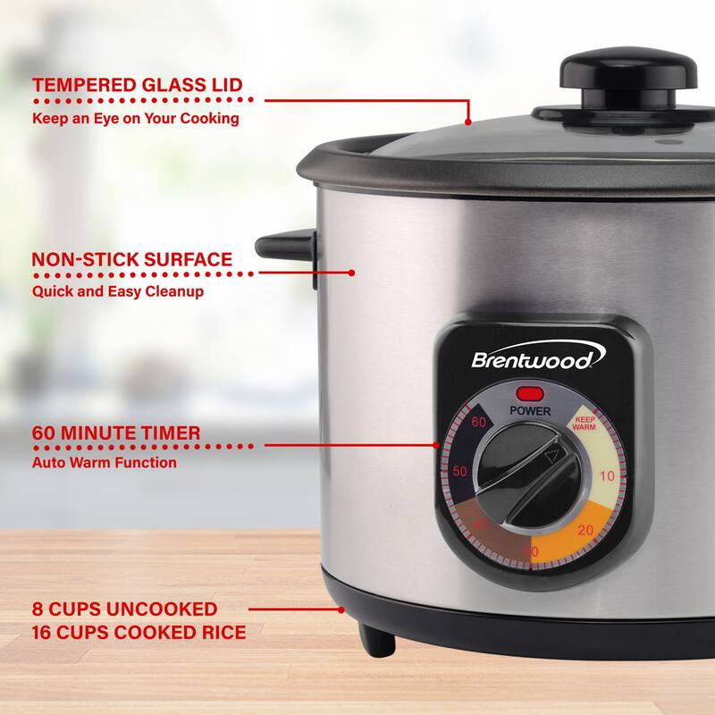 Brentwood 8 Cup Uncooked/16 Cup Cooked Crunchy Persian Rice Cooker