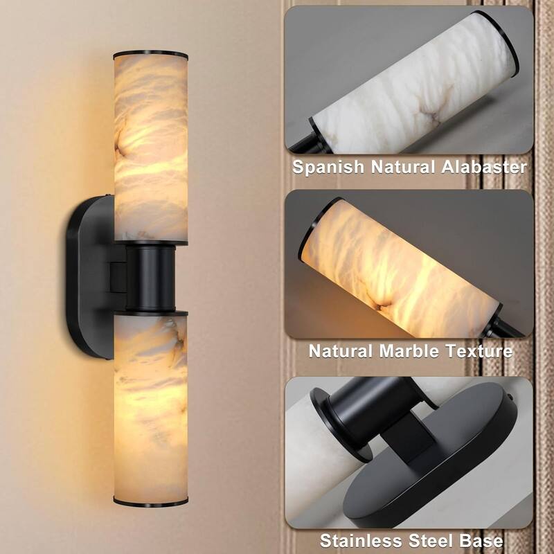 KAYLA Alabaster Wall Sconce 22", Modern Brass Wall Light, Spanish Natural Marble Indoor Sconces